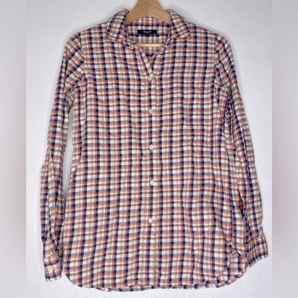 MADEWELL PINK & BLUE PLAID LONG SLEEVE BUTTON DOWN SHIRT